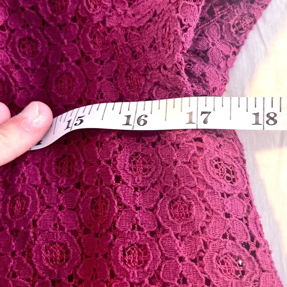 Umgee Boho Embroidered Burgundy Lace Shift Dress Spring Brunch Vacation  Size S - Picture 11 of 12